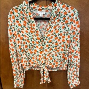 Topshop Orange and White Floral Blouse